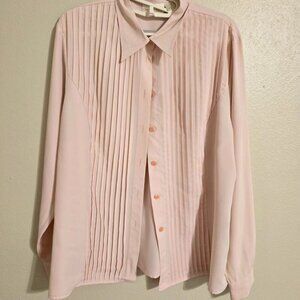 Christie & Jill Blush Pink Long Sleeve Buttoned Down Blouse Size 16 Front Pleats